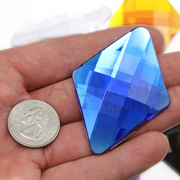 Allstarco 67x48mm Flat Back Extra Large Diamond Cosplay Gems Acrylic Big  Rhinestones Plastic Jewels for Crafts Embelishments - 2 Pieces (Blue  Sapphire