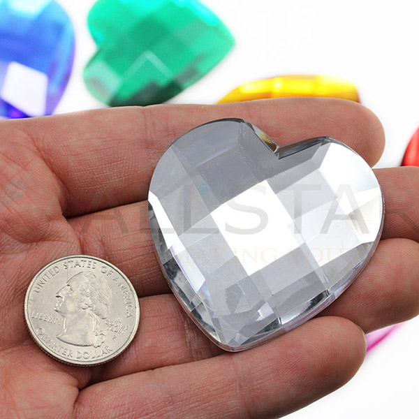 Heart Acrylic Gems Flat Back 50mm Crystal Clear AB H702 2 Pcs