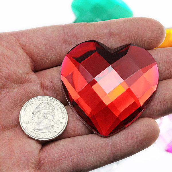 Heart Acrylic Gems Flat Back 50mm Red Ruby H103 2 Pcs