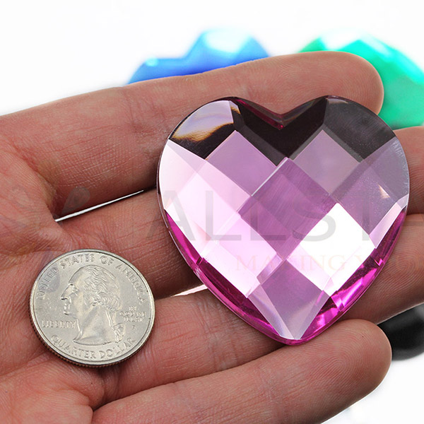 6mm Pink JG03 Flat Back Heart Acrylic Gems - 100 Pieces