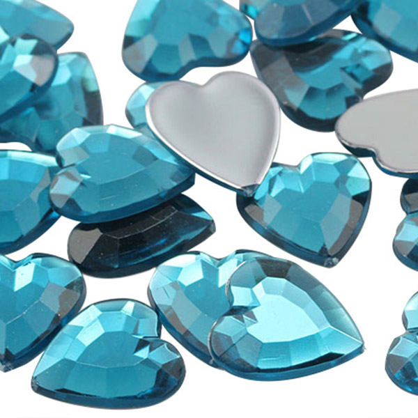 Heart Acrylic Gems Flat Back 15mm 40 Pcs Blue Aqua .QR