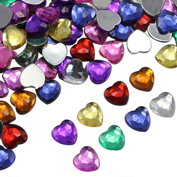 HEART Jewels Rhinestones 10-14mm Assorted Colours & Sizes 50G Bag 