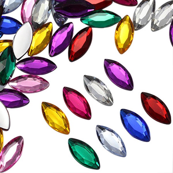 Allstarco 20x9mm Assorted Colors Navette Flat Back Acrylic Rhinestones Marquise Gems for Crafts Horse Eye Costume Embelishments Card Making Jewels Jewelry Making Cosplay Jewels 100 Pieces 