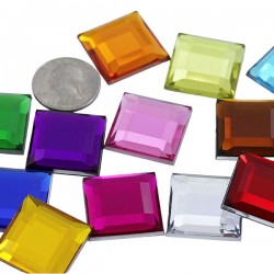Square Acrylic Gems Flat Back 24mm 14 Pcs