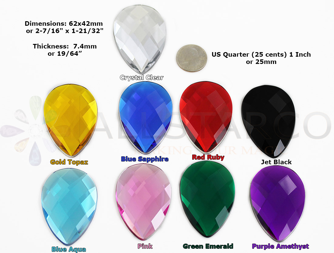 allstarco extra large gems 62x42mm cosplay teardrop acrylic rhinestones