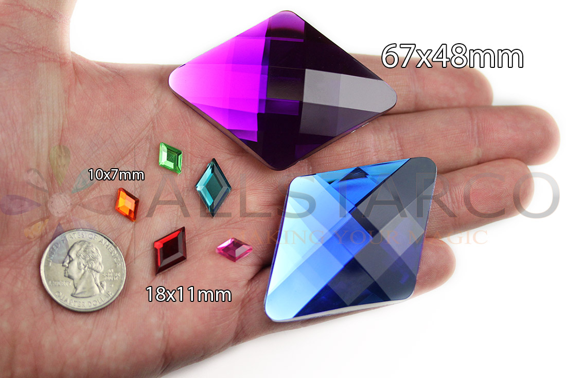 allstarco diamond acrylic gems on hand next to 25 cent quarter cosplay gems rhinestones