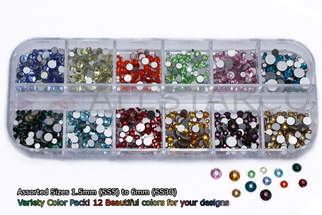 allstarco nail art kit assorted colors ab crystal clear rhinestones tiny gems crafts 1.5mm ss5 6mm ss30