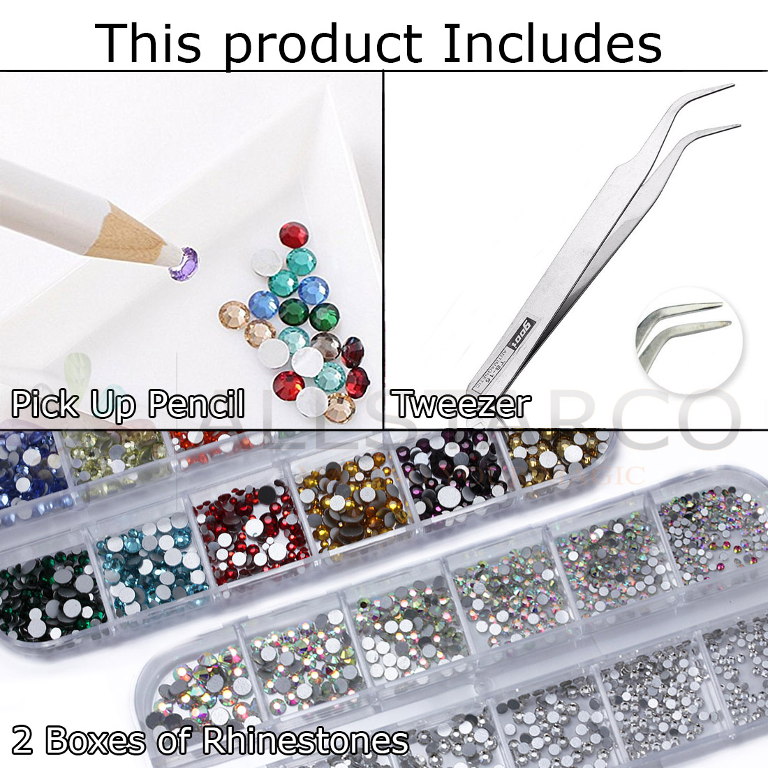 allstarco nail art kit assorted colors ab crystal clear rhinestones tiny gems crafts