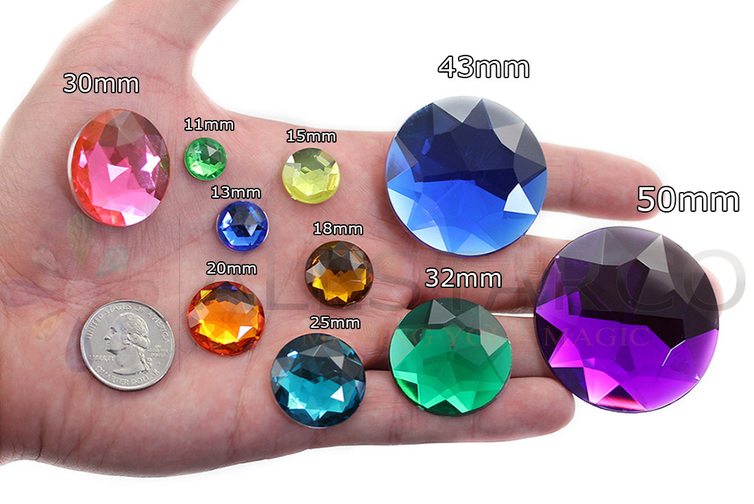 allstarco round acrylic gems on hand next to 25 cent quarter cosplay gems rhinestones