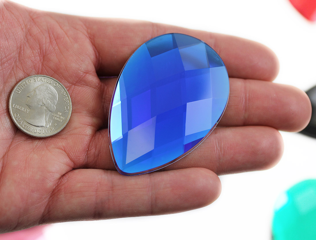 blue sapphire extra large teardrop acrylic flat back rhinestones gems for cosplay