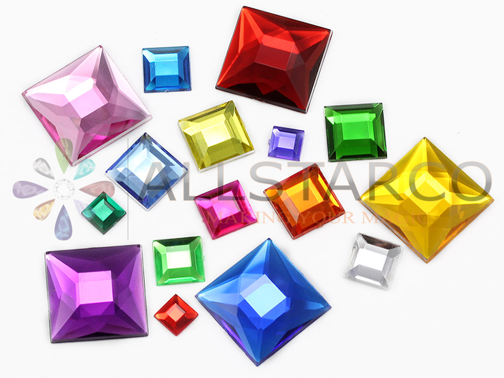 allstarco square acrylic gems rhinestones jewels flat back