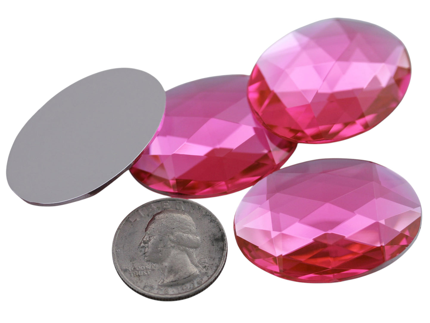 Gemas ovaladas planas de color rosa brillante - 40 x 30 mm - 4 piezas
