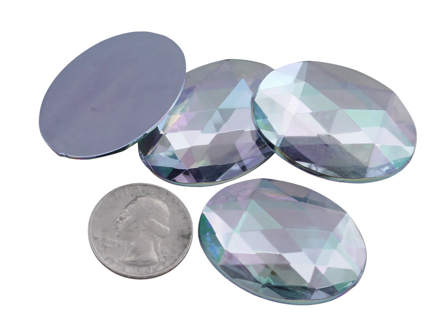 Crystal AB Flat Back Oval Gems - 40x30mm - 4 Pieces
