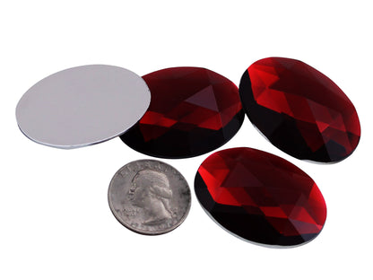Dark Red Ruby Garnet Flat Back Oval Gems - 40x30mm - 4 Pieces