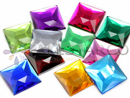 1 inch large 25mm assorted colors square flat back acrylic gems plastic rhinestones for craft gemstones body jewels face skin cabochons embellishments cosplay prop making jewelry making party diy crafts costume making scrapbooking high quality allstarco décor stones larp events film making