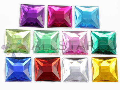 1 inch large 25mm assorted colors square flat back acrylic gems plastic rhinestones for craft gemstones body jewels face skin cabochons embellishments cosplay prop making jewelry making party diy crafts costume making scrapbooking high quality allstarco décor stones larp events film making