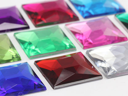 1 inch large 25mm assorted colors square flat back acrylic gems plastic rhinestones for craft gemstones body jewels face skin cabochons embellishments cosplay prop making jewelry making party diy crafts costume making scrapbooking high quality allstarco décor stones larp events film making