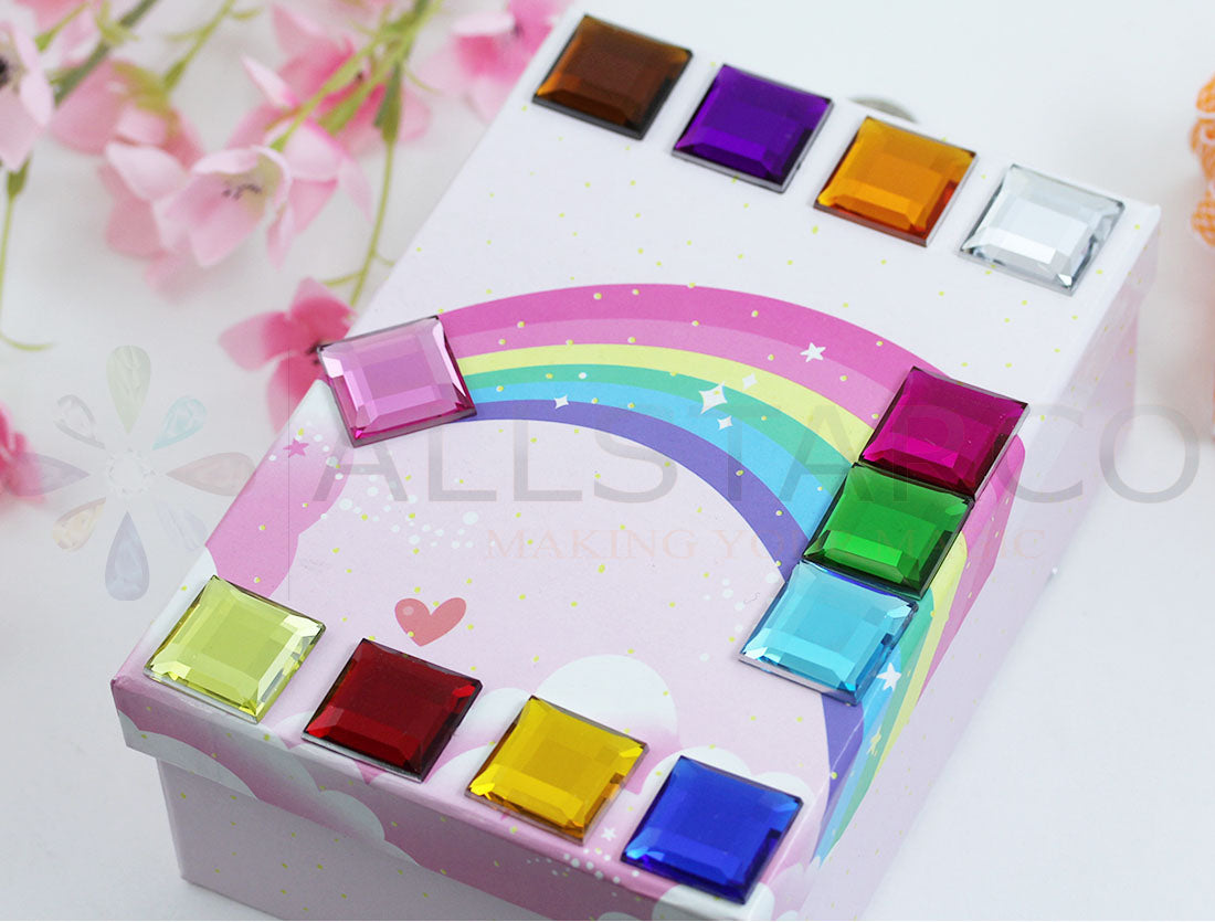 1 inch large 25mm assorted colors square flat back acrylic gems plastic rhinestones for craft gemstones body jewels face skin cabochons embellishments cosplay prop making jewelry making party diy crafts costume making scrapbooking high quality allstarco décor stones larp events film making