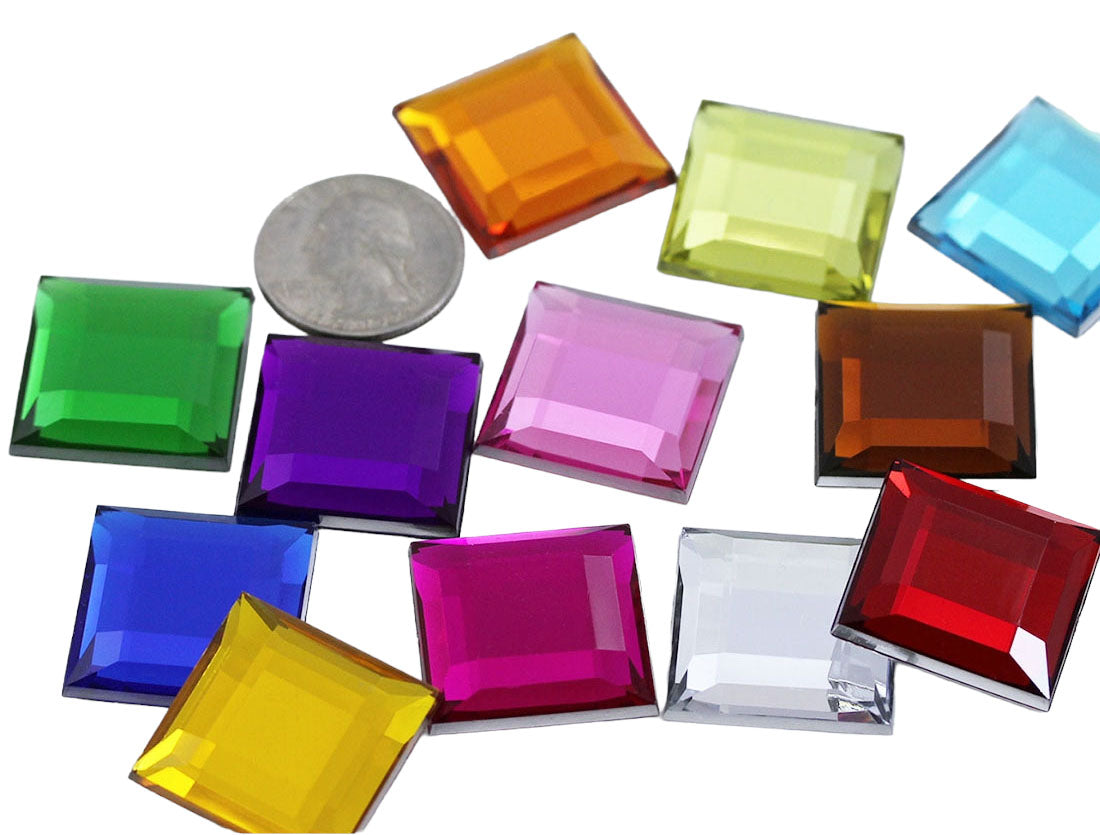1 inch large 25mm assorted colors square flat back acrylic gems plastic rhinestones for craft gemstones body jewels face skin cabochons embellishments cosplay prop making jewelry making party diy crafts costume making scrapbooking high quality allstarco décor stones larp events film making