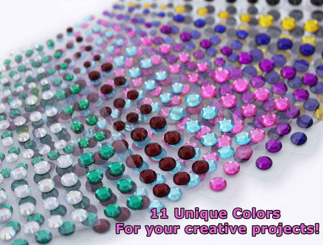round sticky rhinestones stick on gems 4mm 6mm 8mm self adhesive jewels lead free  face stones party cosplay face gemstones rhinestones card making invitations body jewels skin phone craft embellishments with glue sparkle crafting scrapbooking diy peel and stick halloween birthday wedding shinny allstarco plastic sticky back jewels stickon stick-on rave jewels diy flat back