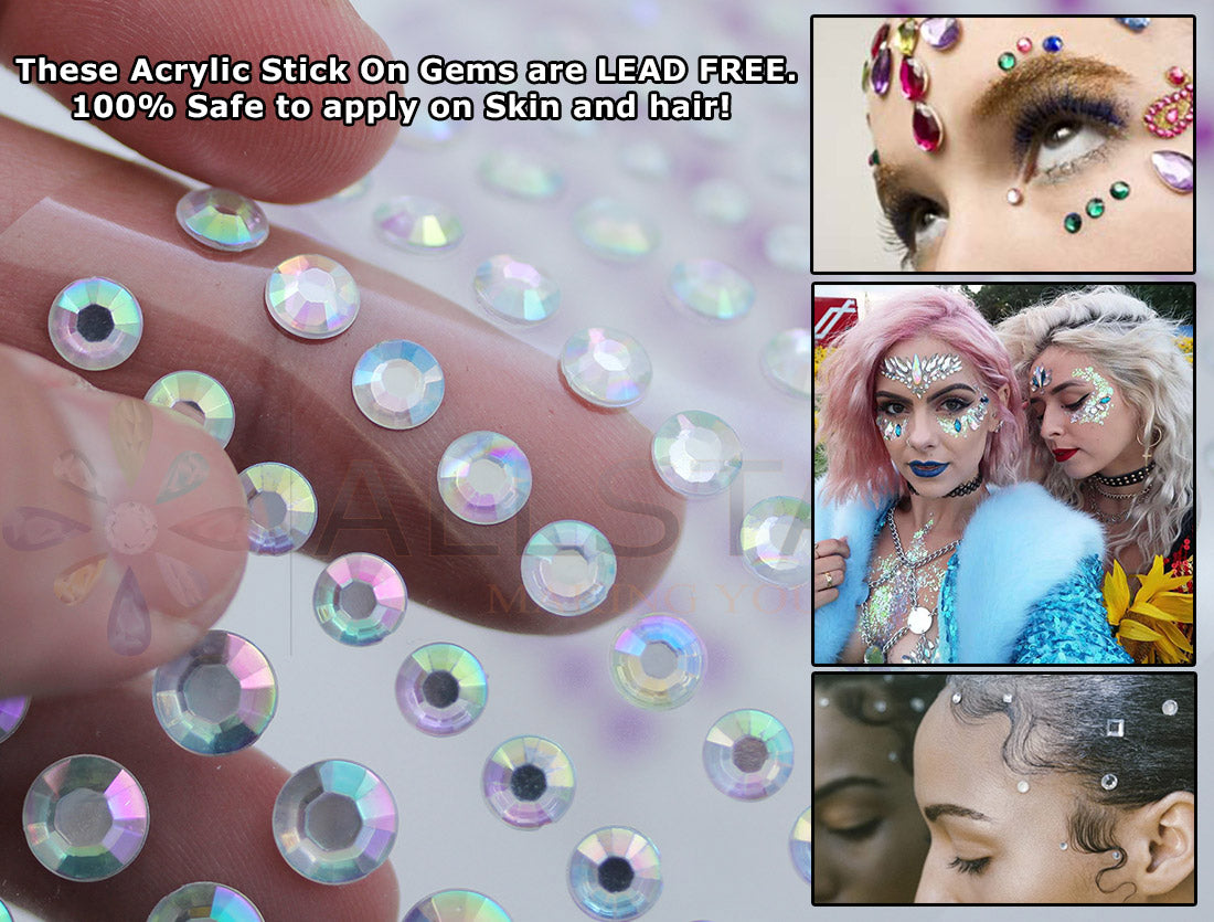 round sticky rhinestones stick on gems 4mm 6mm 8mm self adhesive jewels lead free  face stones party cosplay face gemstones rhinestones card making invitations body jewels skin phone craft embellishments with glue sparkle crafting scrapbooking diy peel and stick halloween birthday wedding shinny allstarco plastic sticky back jewels stickon stick-on rave jewels diy flat back