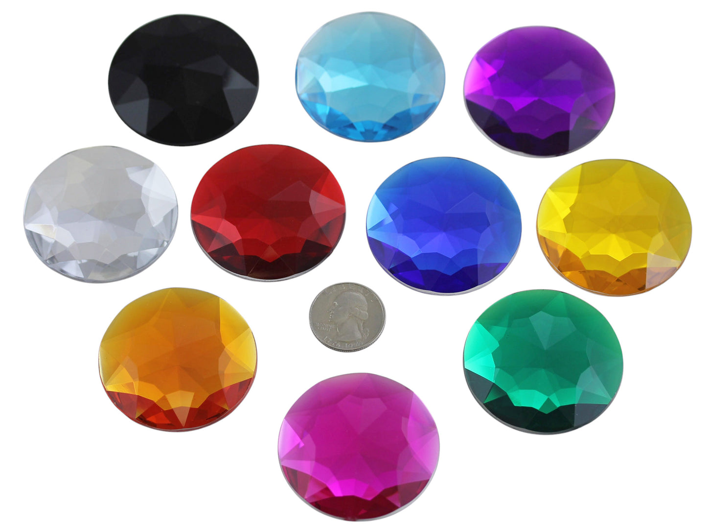 50mm (2 Inch) Round Acrylic Flat Back Rhinestones, Cosplay Gems – Assorted Colors (10 Unique Shades)