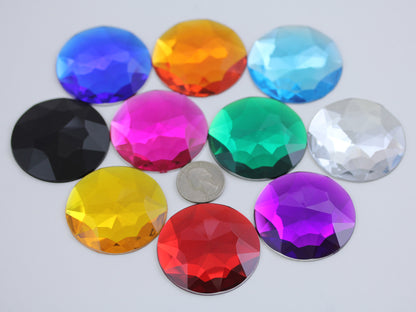 50mm (2 Inch) Round Acrylic Flat Back Rhinestones, Cosplay Gems – Assorted Colors (10 Unique Shades)