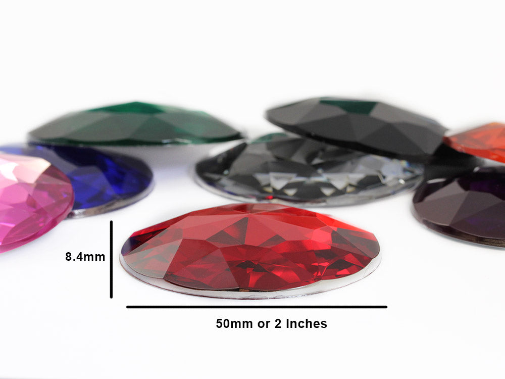 50mm (2 Inch) Round Acrylic Flat Back Rhinestones, Cosplay Gems – Assorted Colors (10 Unique Shades)