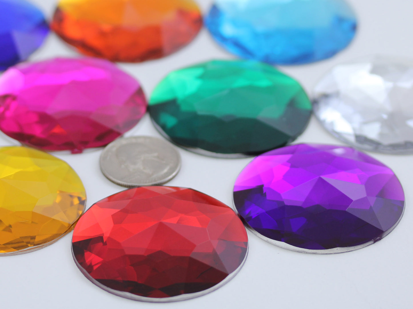 50mm (2 Inch) Round Acrylic Flat Back Rhinestones, Cosplay Gems – Assorted Colors (10 Unique Shades)