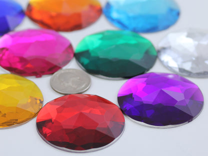 50mm (2 Inch) Round Acrylic Flat Back Rhinestones, Cosplay Gems – Assorted Colors (10 Unique Shades)