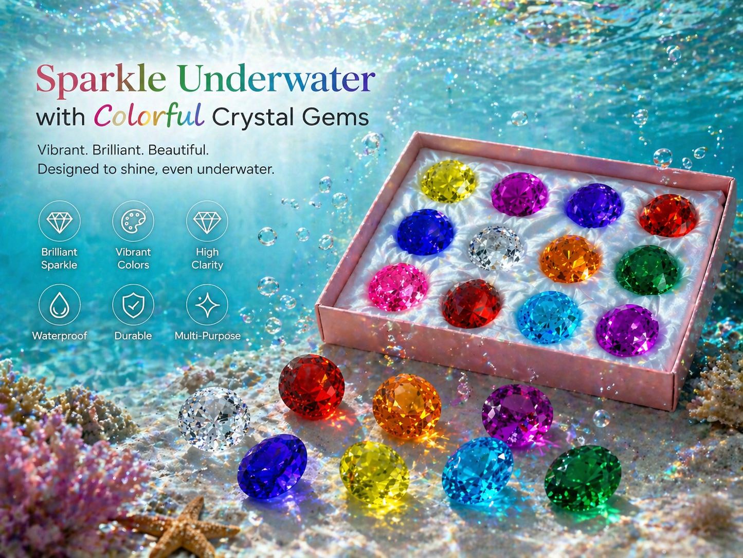 40mm Acrylic Diamond Gems -“ Large Colorful Vase Fillers (12 Pieces, 10 Colors)