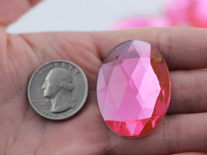 Gemas ovaladas planas de color rosa brillante - 40 x 30 mm - 4 piezas