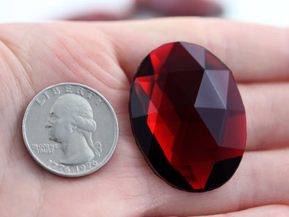 Dark Red Ruby Garnet Flat Back Oval Gems - 40x30mm - 4 Pieces