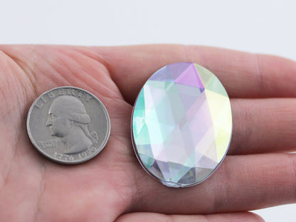 Crystal AB Flat Back Oval Gems - 40x30mm - 4 Pieces