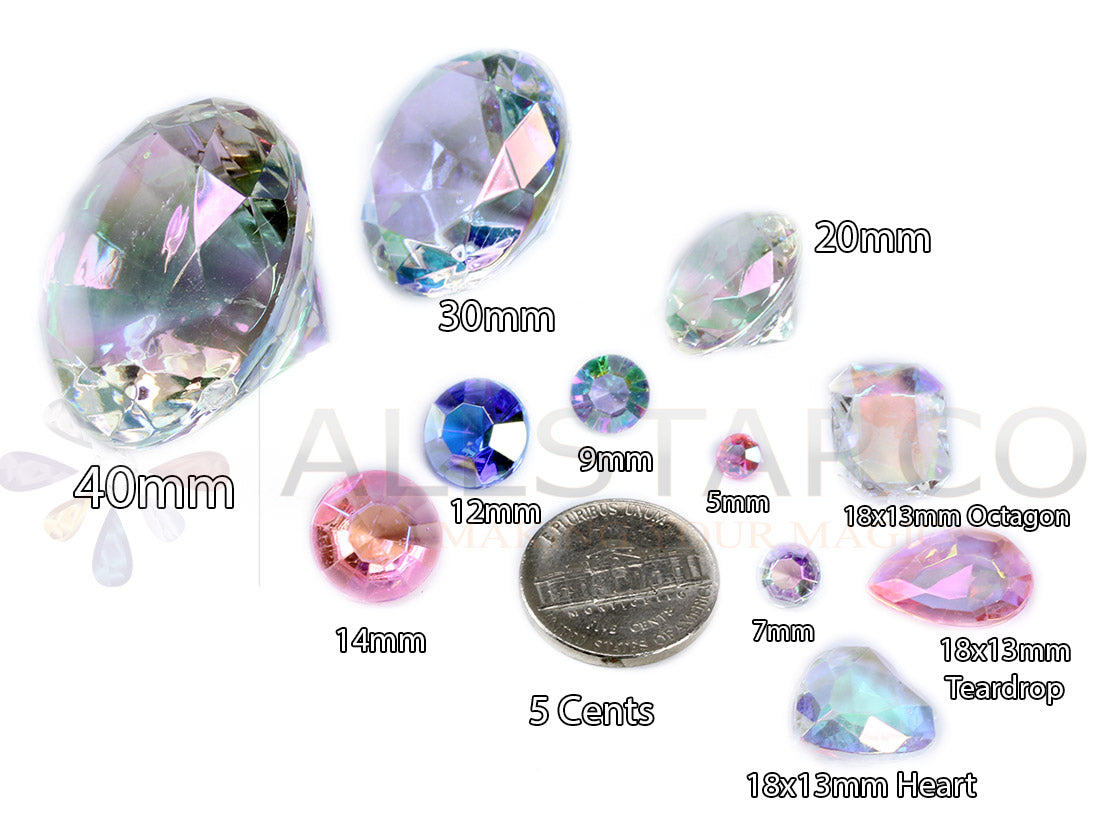 size reference acrylic diamonds wedding décor plastic gems confetti table scatter aquarium jewels stones iridescent party stones special occasions bridal showers sparkling decorations  vase fillers centerpieces dazzle accent floral arrangements point back gemstones allstarco