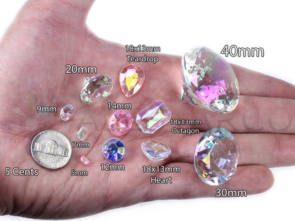 size reference acrylic diamonds wedding décor plastic gems confetti table scatter aquarium jewels stones iridescent party stones special occasions bridal showers sparkling decorations  vase fillers centerpieces dazzle accent floral arrangements point back gemstones allstarco