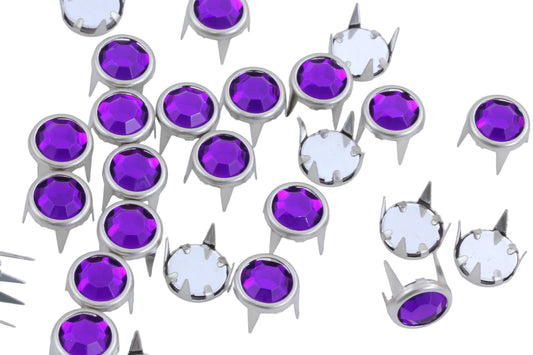 purple amethyst bedazzler rhinestones gemagic studs in silver settings bedazzle for garment embellishments elvis costume making diy craft clothing jeans tees denim with prongs 4 legs