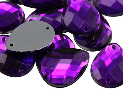 Gemas para coser en forma de lágrima de amatista morada (18 x 13 mm), 50 unidades