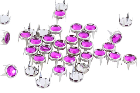 pink fuchsia bedazzler rhinestones gemagic studs in silver settings bedazzle for garment embellishments elvis costume making diy craft clothing jeans tees denim with prongs 4 legs