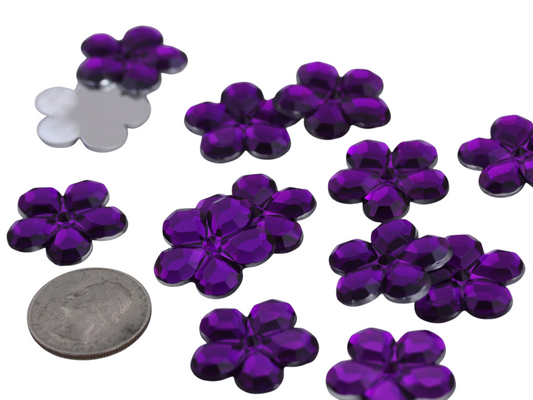 Purple Amethyst Flat Back Flower Gems - 25mm - 15 Pieces