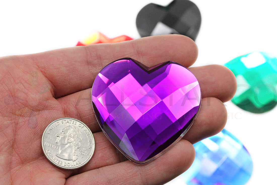 purple amethyst extra large stick on heart gems plastic sticky jewels valentine's day love girlfriend boyfriend crafting mom dad family self adhesive rhinestones big gemstones huge stones acrylic cabochons for cosplay prop making steven universe diy craft furniture embellishments display merchandising windows décor walls theater decoration film making lead free with glue peel and stick stickon allstarco