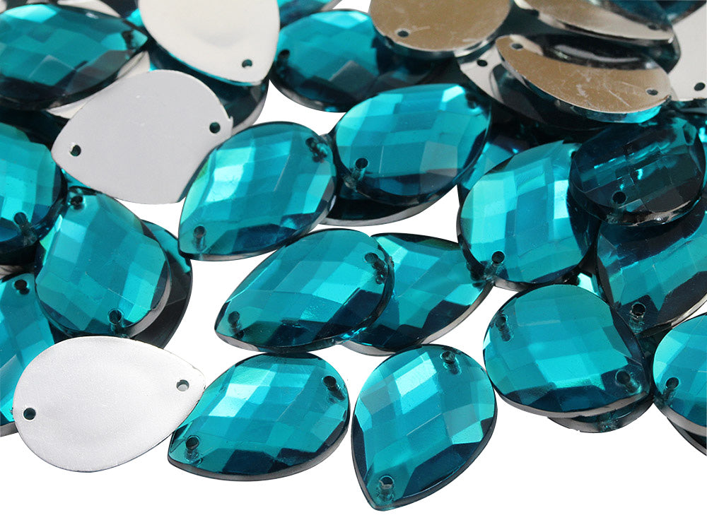 Blue Aqua Teardrop Sew On Gems - 18x13mm - 50 Pieces