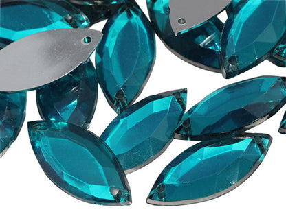 blue aqua aquamarine navette marquise horse eye flat back sew on sewing beads craft gems plastic rhinestones acrylic gemstones jewels with holes for clothing embellishments costume making cosplay diy garment prop making dress jewels for fabric crystals allstarco