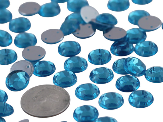 Blue Aqua Sew On Rhinestones - 12mm - 60 Pieces