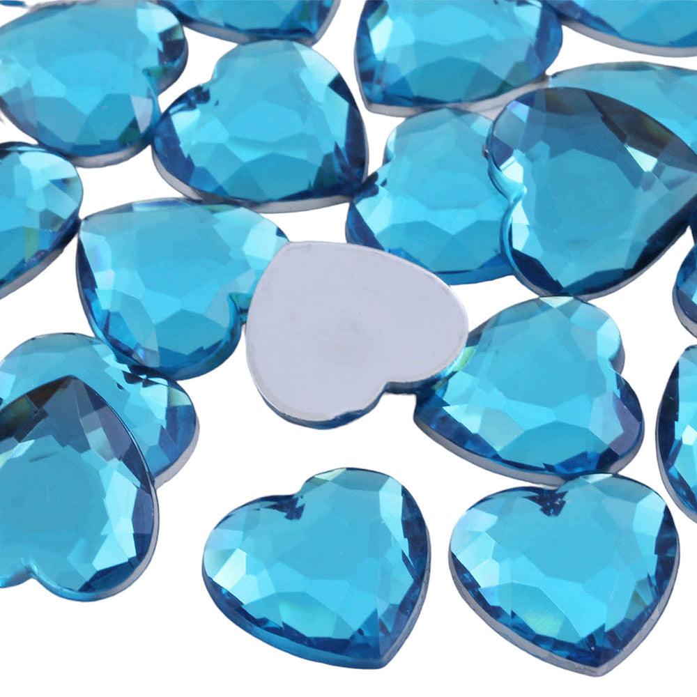 Blue Aqua Heart Flat Back Gems