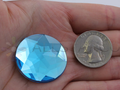 Blue Aqua Extra Large Flat Back Round Gems