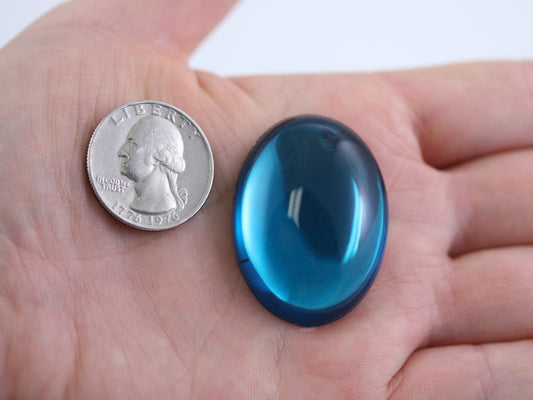 Extra Large Blue Aquamarine Flat Back Oval Cabochons - 40x30mm - 4 Pieces