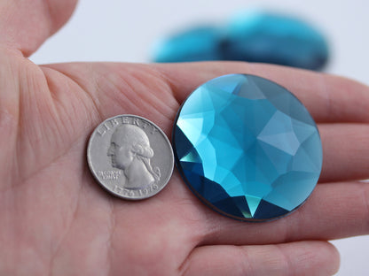Blue Aquamarine Extra Large Flat Back Round Gems