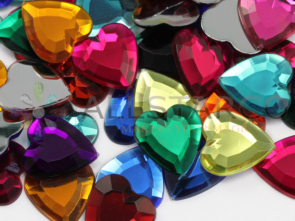 assorted colors multipack multicolor heart flat back acrylic gems valentine's day love gift girlfriend boyfriend mom dad family plastic rhinestones for craft gemstones body jewels face skin cabochons embellishments cosplay prop making jewelry making party diy crafts costume making scrapbooking high quality allstarco décor stones larp events film making
