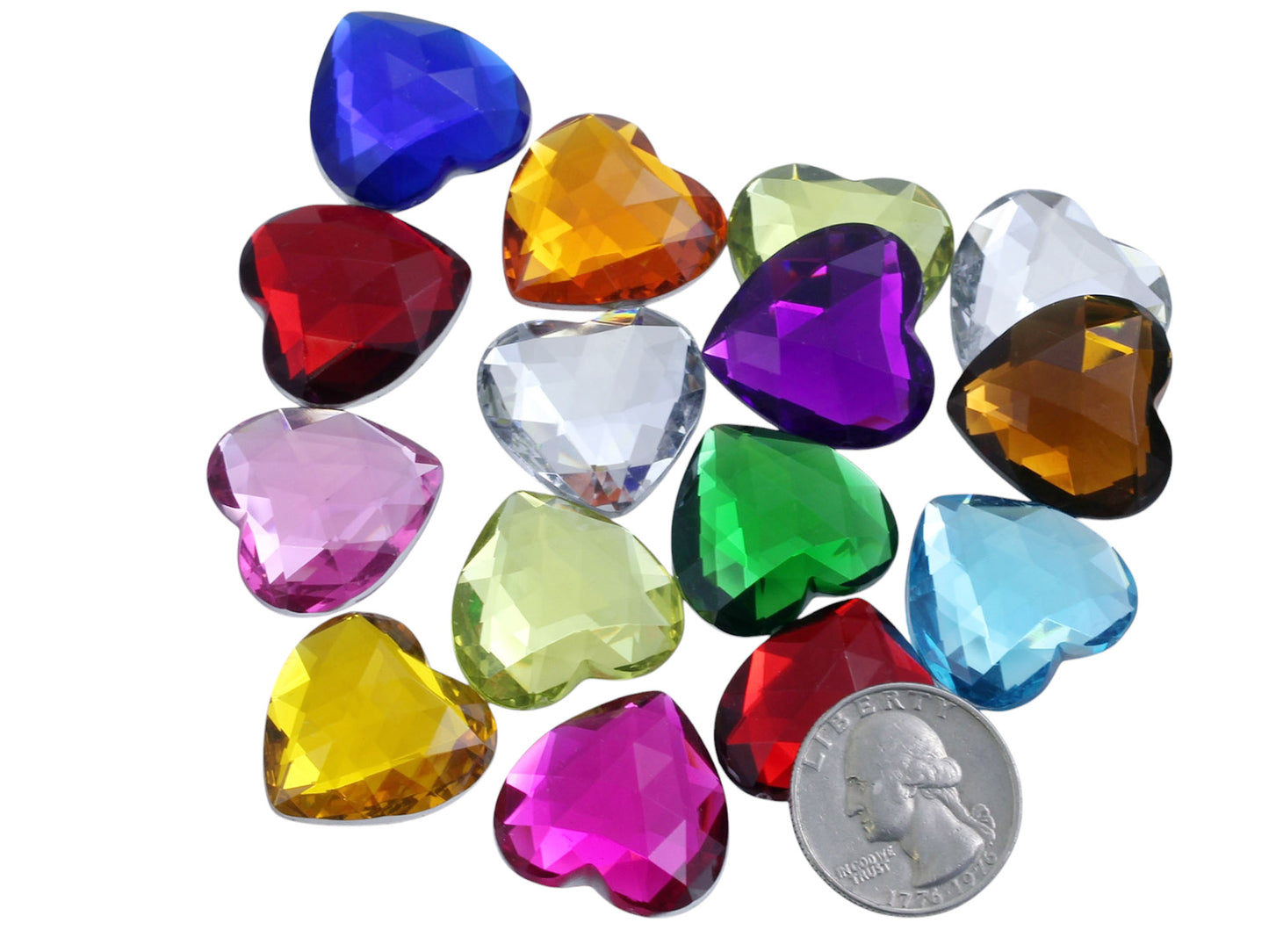 Assorted Colors Flat Back Heart Gems
